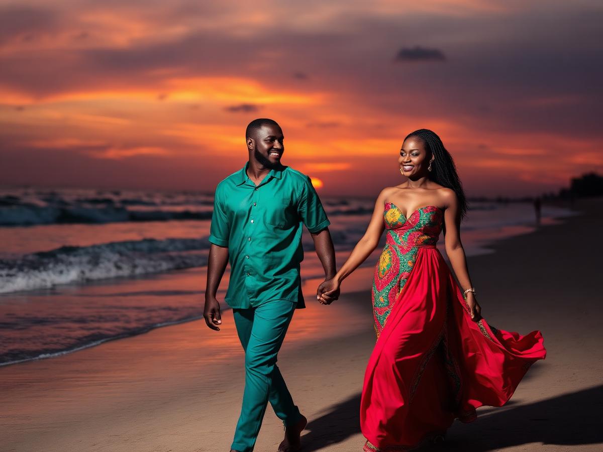 Couple holding hands on the beach at sunset